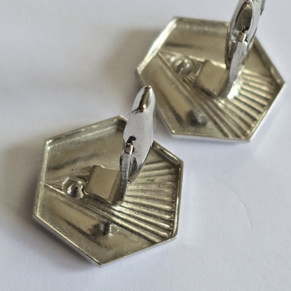 Vintage cuff links Art Deco style silver tone cufflinks blue gem - Picture 11 of 12